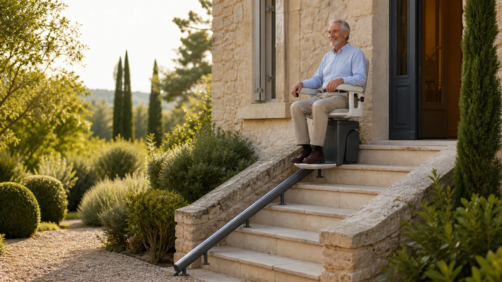 Monte-escalier extérieur dans un habitat français